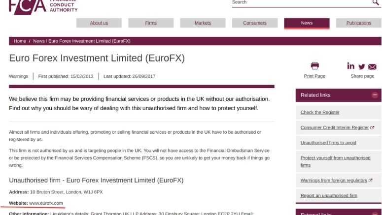 Euro Forex Investment Limited (EuroFX) scam
